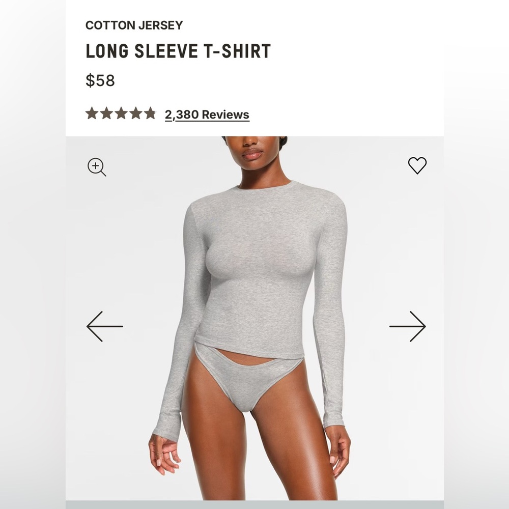 SKIMS Cotton Jersey Long Sleeve T-Shirt, light heather gray, xs